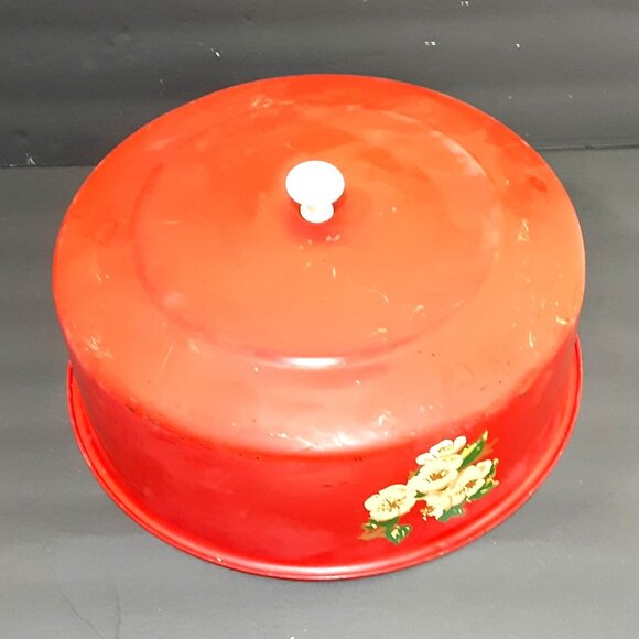 Vintage 1950s Metal Cake Cover Red Farm Country Retro - Picture 2 of 5